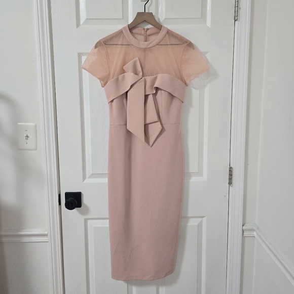 JS Collection Blush Roselle Bow Cocktail Midi Dress New Size 6 - Picture 2 of 6